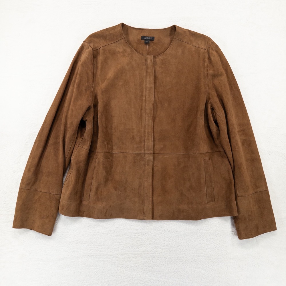 J. Jill Womens Wearever Suede Leather Jacket Large Brown Collarless Minimalist